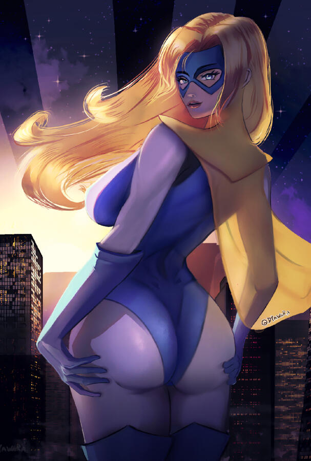 Illustration of Blonde Blazer flying looking back at you grabing her cake